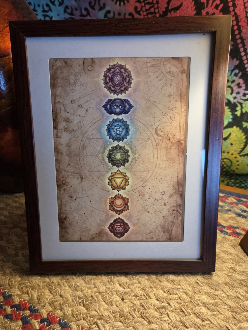 Boho Chakra Art Print in Multicolor with Wood Frame